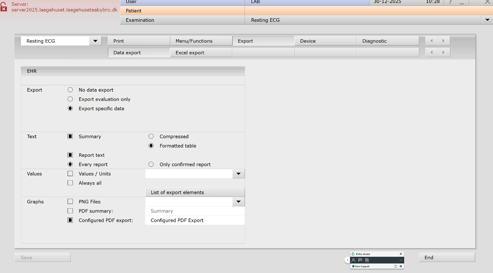 Customed indstilling ECG Export